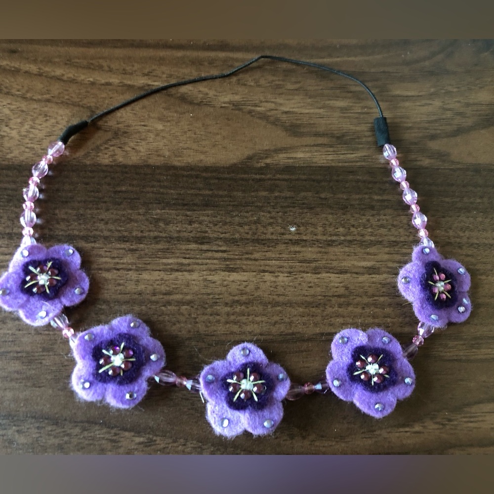 Tarina Tarantino Purple Felt Flower with Swarovski Crystals Headband